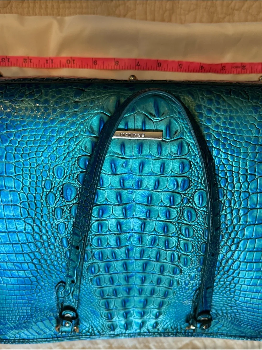 Brahmin Peacock Melbourne Croc-Embossed Leather Large Tote with Gold Hardware